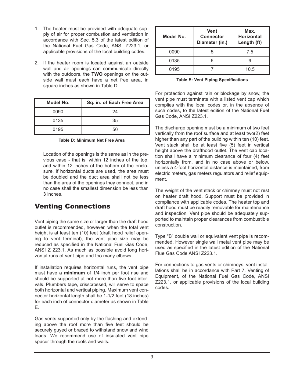 Venting connections | Raypak WH 0195A User Manual | Page 9 / 28