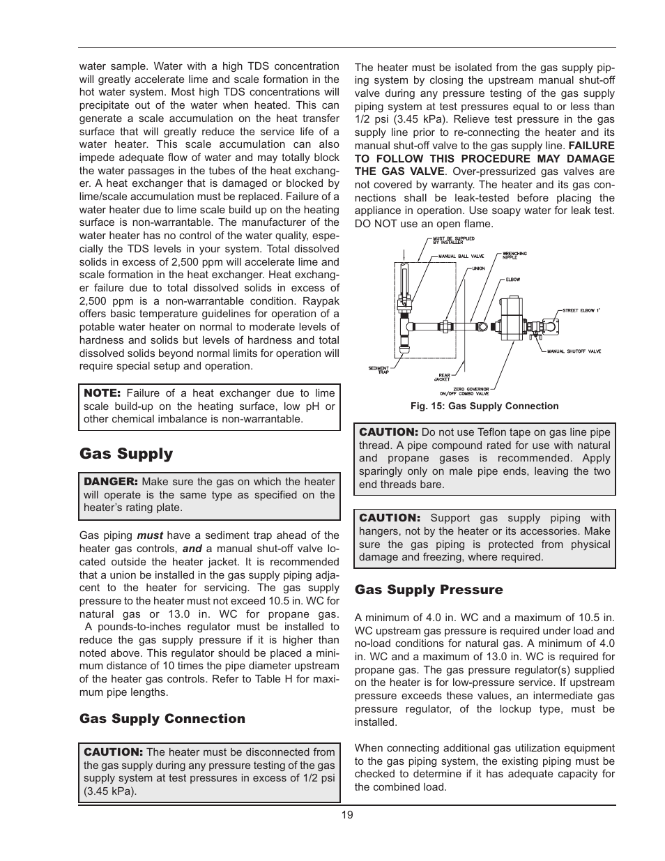 Gas supply | Raypak 503-2003 User Manual | Page 19 / 60