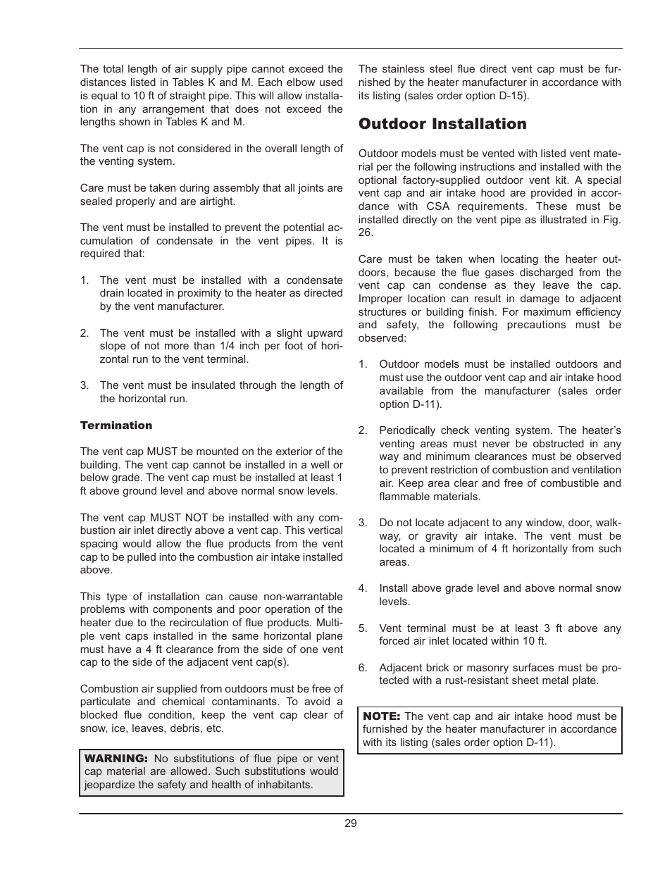 Outdoor installation | Raypak 503-2003 User Manual | Page 29 / 60