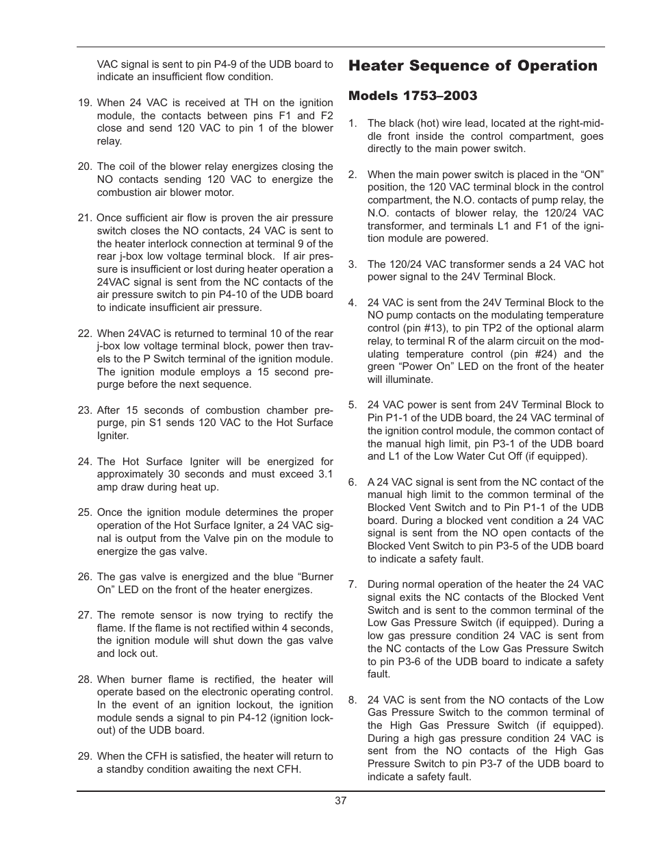 Heater sequence of operation | Raypak 503-2003 User Manual | Page 37 / 60