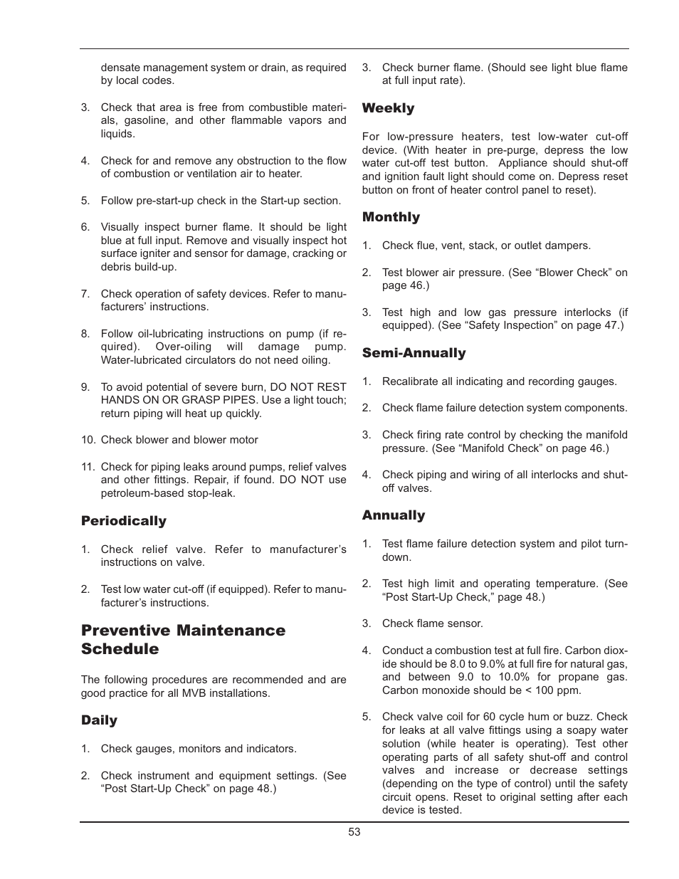 Preventive maintenance schedule | Raypak 503-2003 User Manual | Page 53 / 60