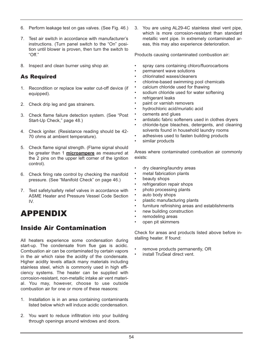 Appendix, Inside air contamination | Raypak 503-2003 User Manual | Page 54 / 60