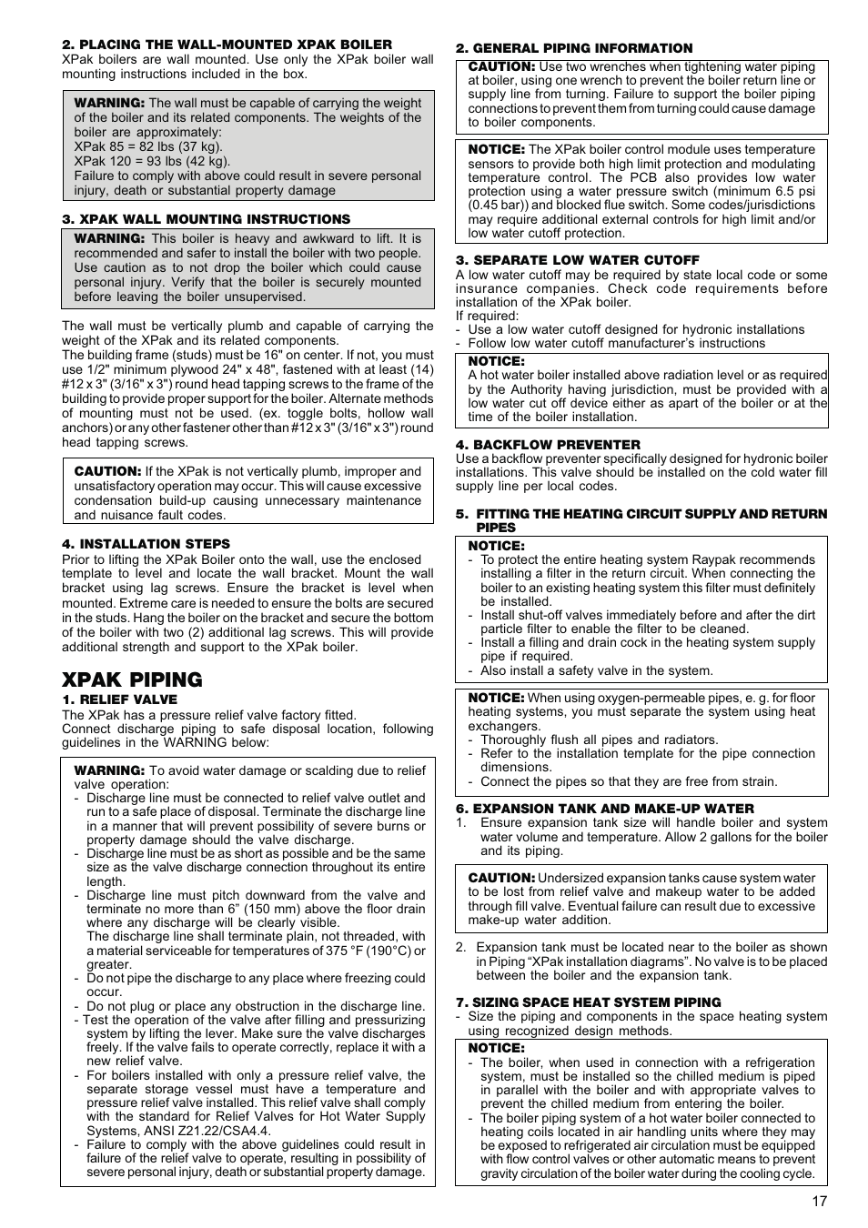 Xpak piping | Raypak XPAK 85 User Manual | Page 17 / 68