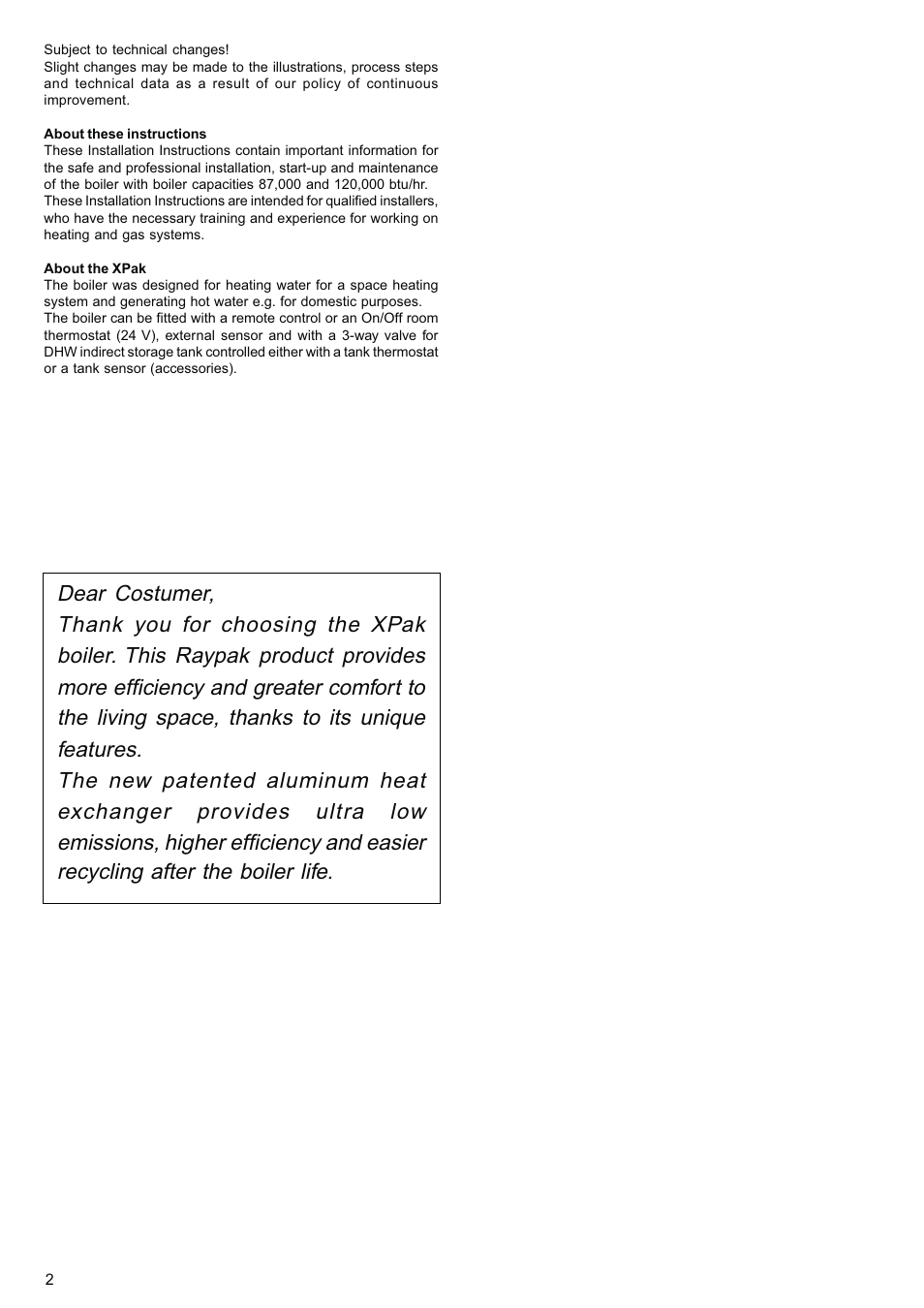 Raypak XPAK 85 User Manual | Page 2 / 68