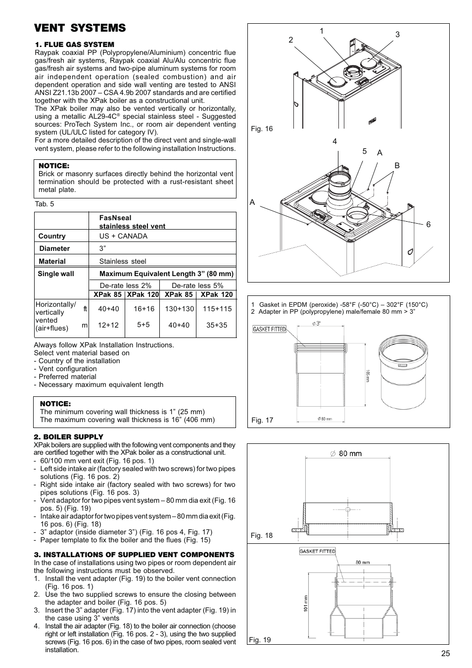 Vent systems | Raypak XPAK 85 User Manual | Page 25 / 68