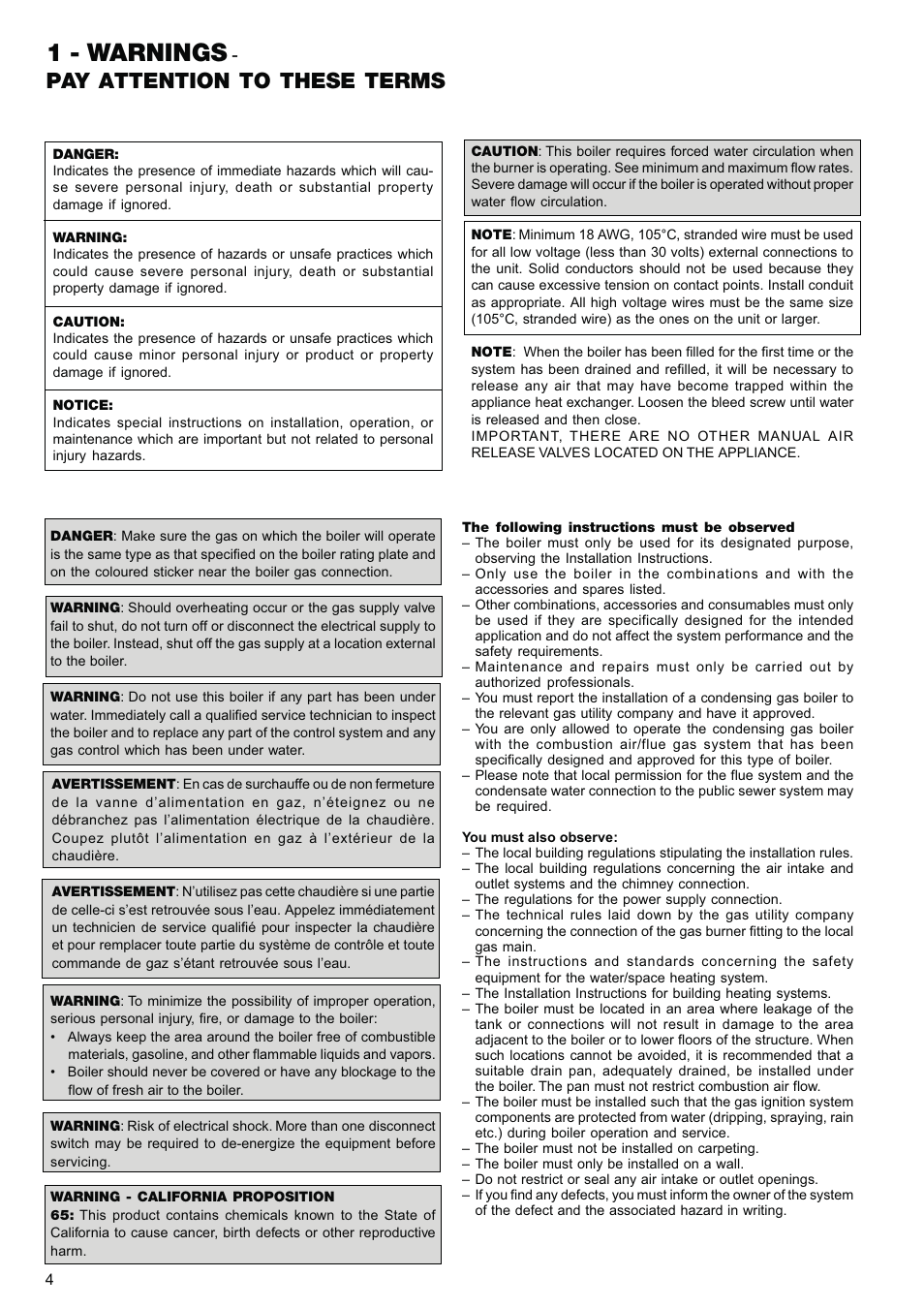 1 - warnings, Pay attention to these terms | Raypak XPAK 85 User Manual | Page 4 / 68