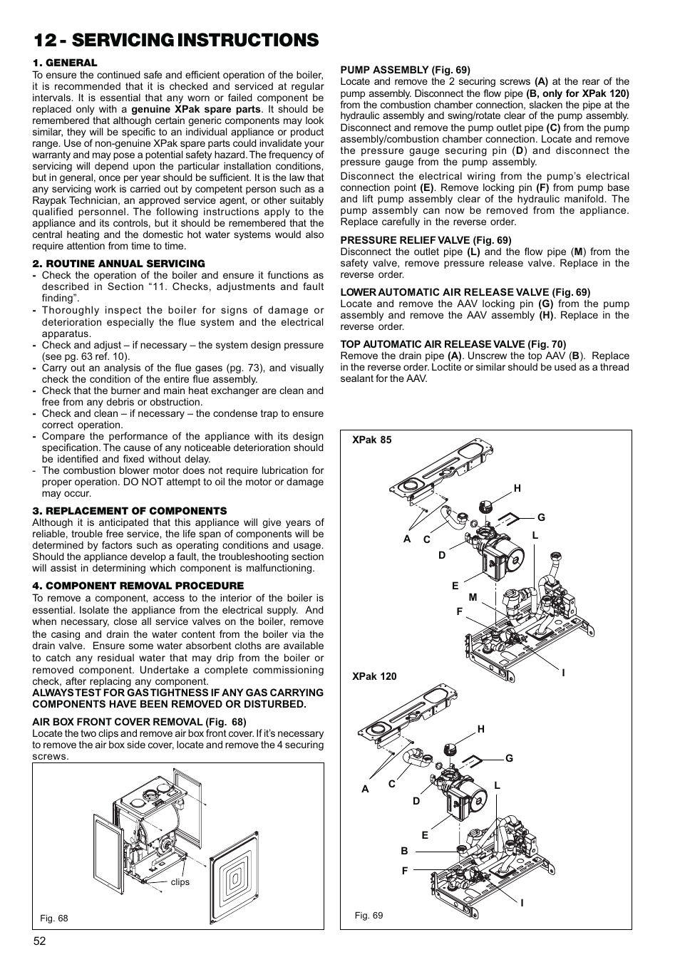 12 - servicing instructions | Raypak XPAK 85 User Manual | Page 52 / 68