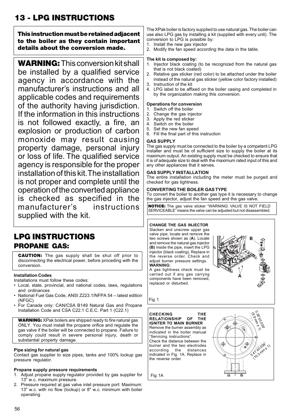 13 - lpg instructions lpg instructions, Propane gas | Raypak XPAK 85 User Manual | Page 56 / 68