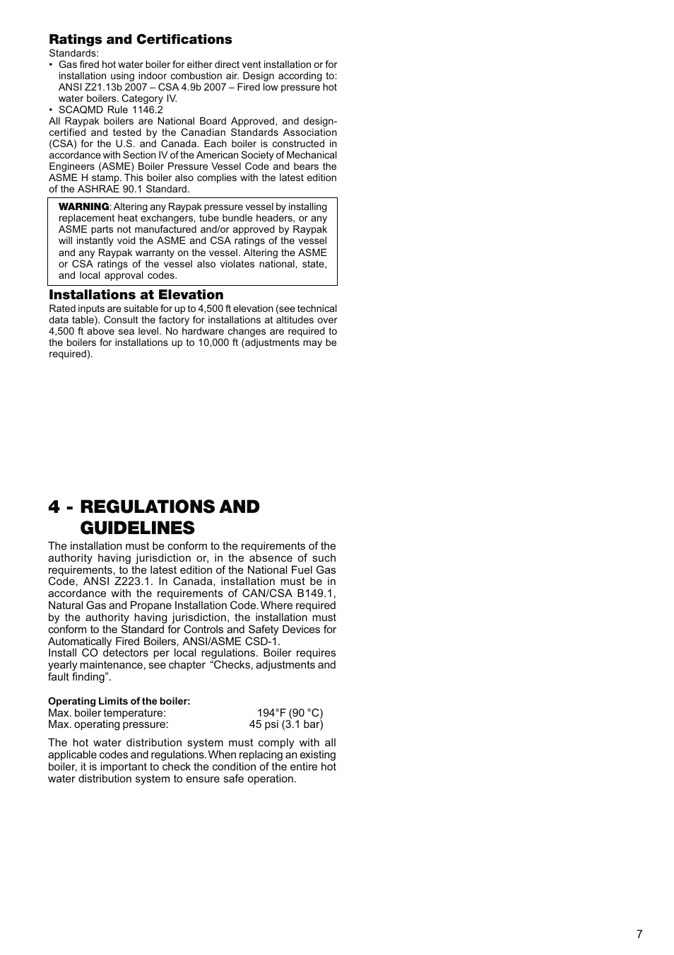 4 - regulations and guidelines | Raypak XPAK 85 User Manual | Page 7 / 68