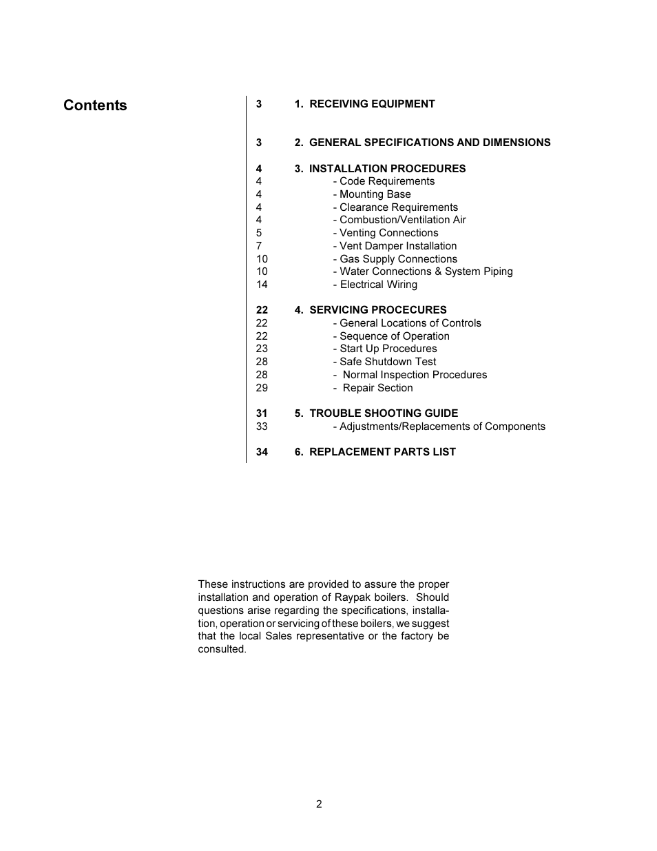 Raypak 0180B User Manual | Page 2 / 38