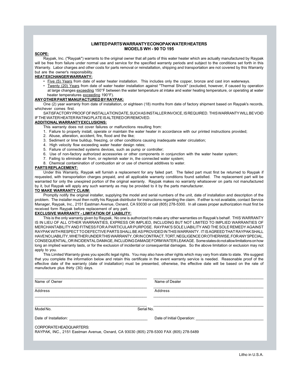 Raypak 135A User Manual | Page 27 / 28