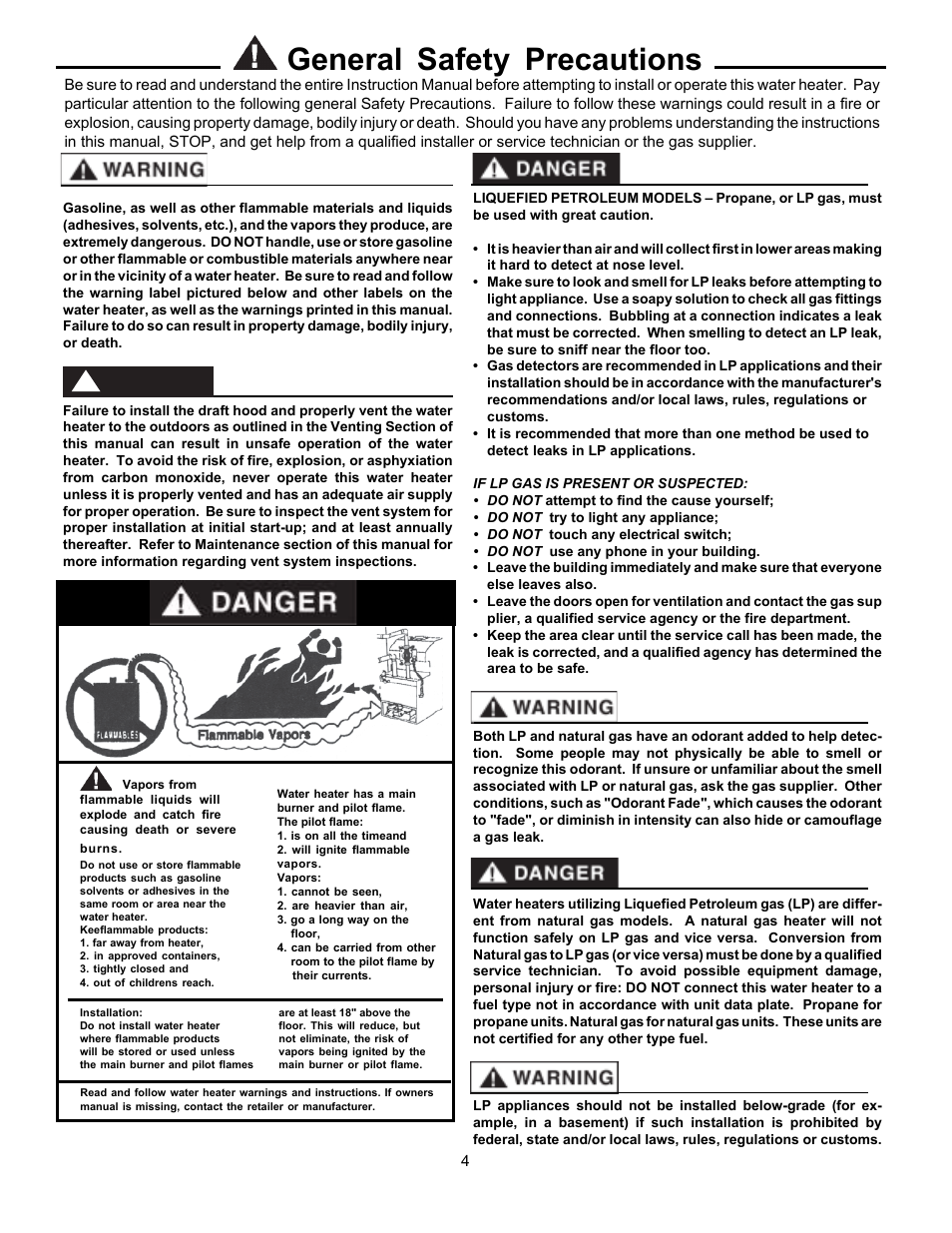 General safety precautions, Danger | Raypak 135A User Manual | Page 4 / 28