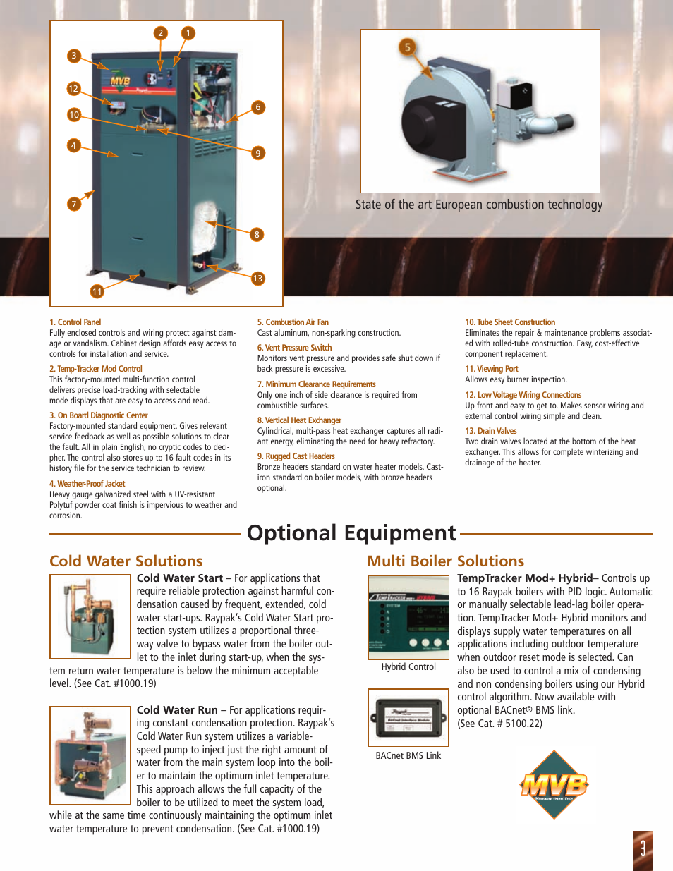 Optional equipment, Cold water solutions, Multi boiler solutions | State of the art european combustion technology | Raypak MVB 504 User Manual | Page 3 / 8