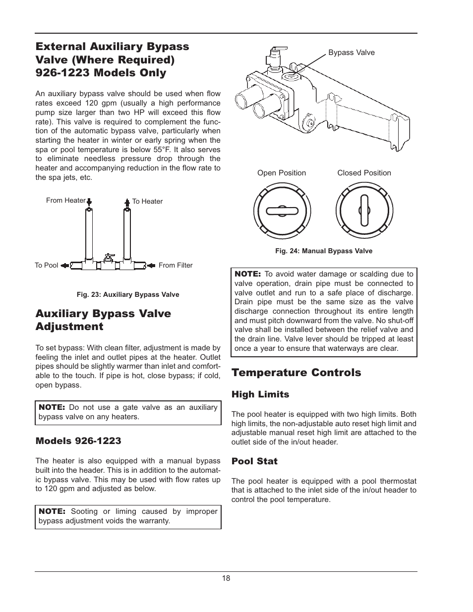 Electrical wiring, Auxiliary bypass valve adjustment, Temperature controls | Raypak RAYTHERM P-926 User Manual | Page 18 / 36