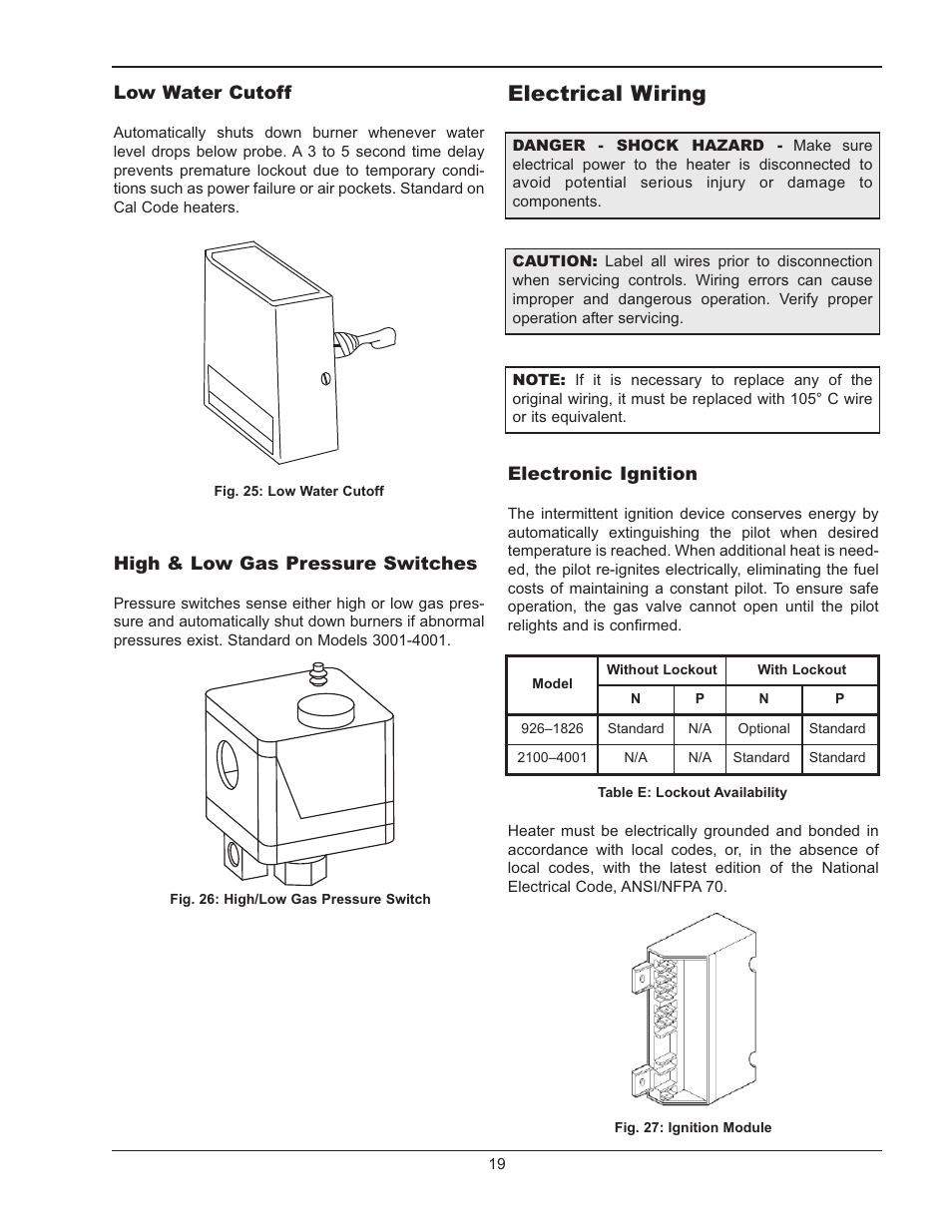 Wiring diagram—models, Wiring diagram—models 926–1223, Electrical wiring | Raypak RAYTHERM P-926 User Manual | Page 19 / 36