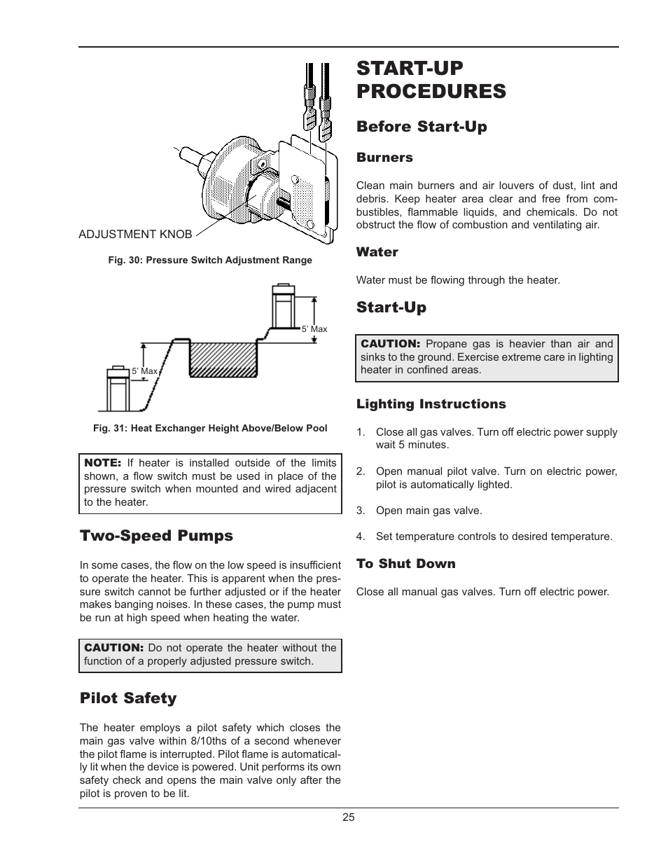 After start-up, Inspect, Procedure | Burners, Control, Inspection procedures, Controls, Start-up procedures, Two-speed pumps, Pilot safety | Raypak RAYTHERM P-926 User Manual | Page 25 / 36