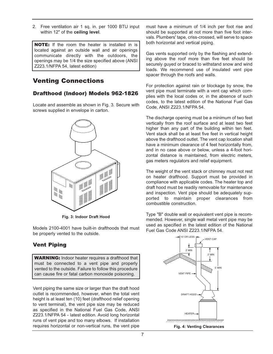 Venting connections, Vent piping | Raypak RAYTHERM P-926 User Manual | Page 7 / 36