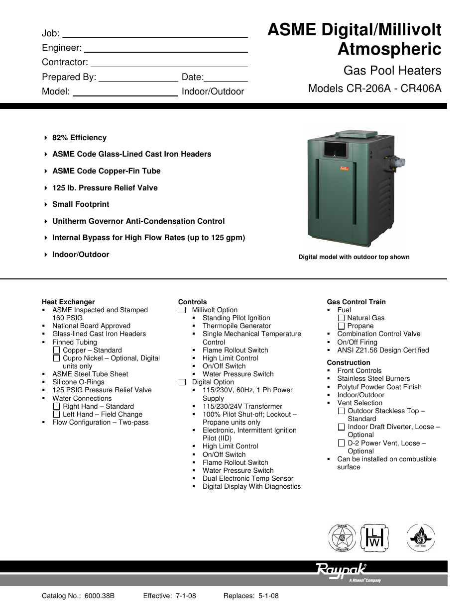 Raypak CR-206A User Manual | 2 pages