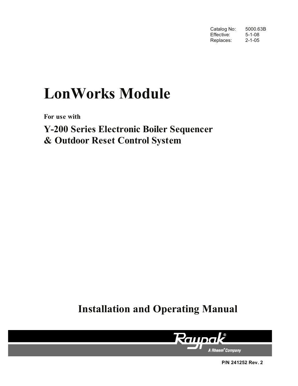 Raypak Y-200 Series User Manual | 8 pages