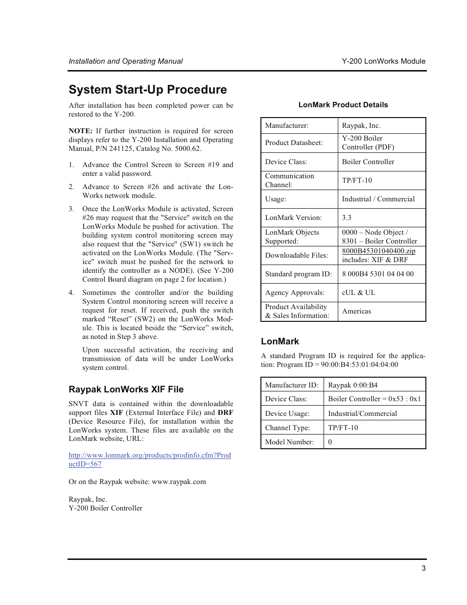 System start-up procedure | Raypak Y-200 Series User Manual | Page 5 / 8