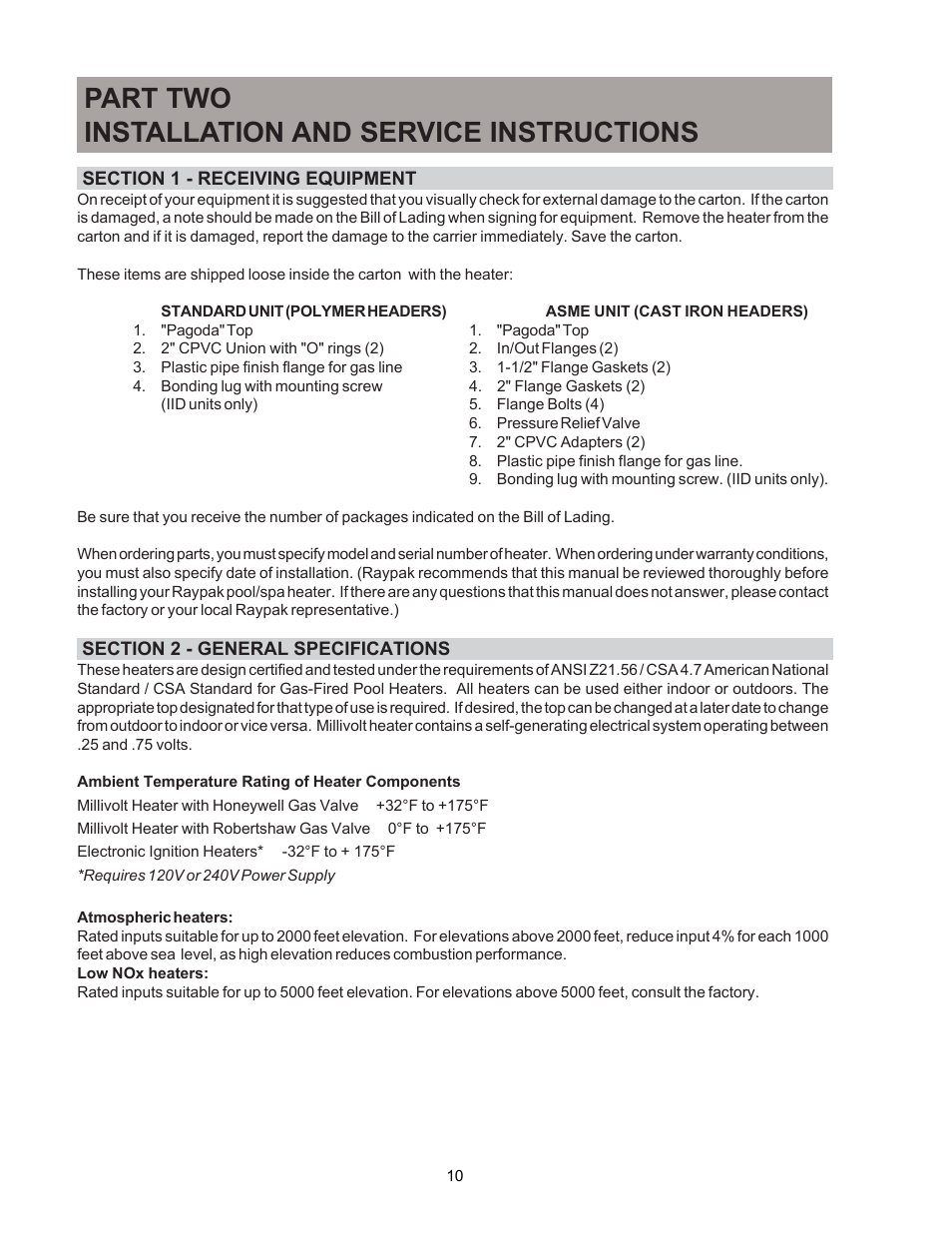 Part two installation and service instructions | Raypak P-R185BL to P-R405BL User Manual | Page 10 / 52