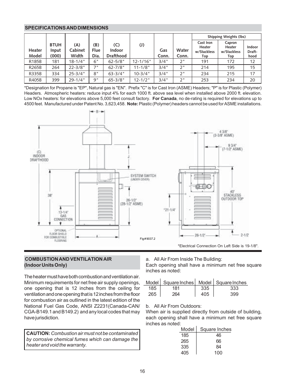 Raypak P-R185BL to P-R405BL User Manual | Page 16 / 52