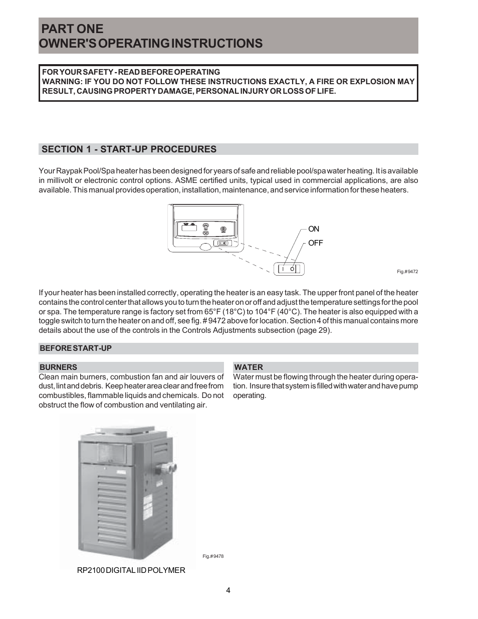 Part one owner's operating instructions | Raypak P-R185BL to P-R405BL User Manual | Page 4 / 52