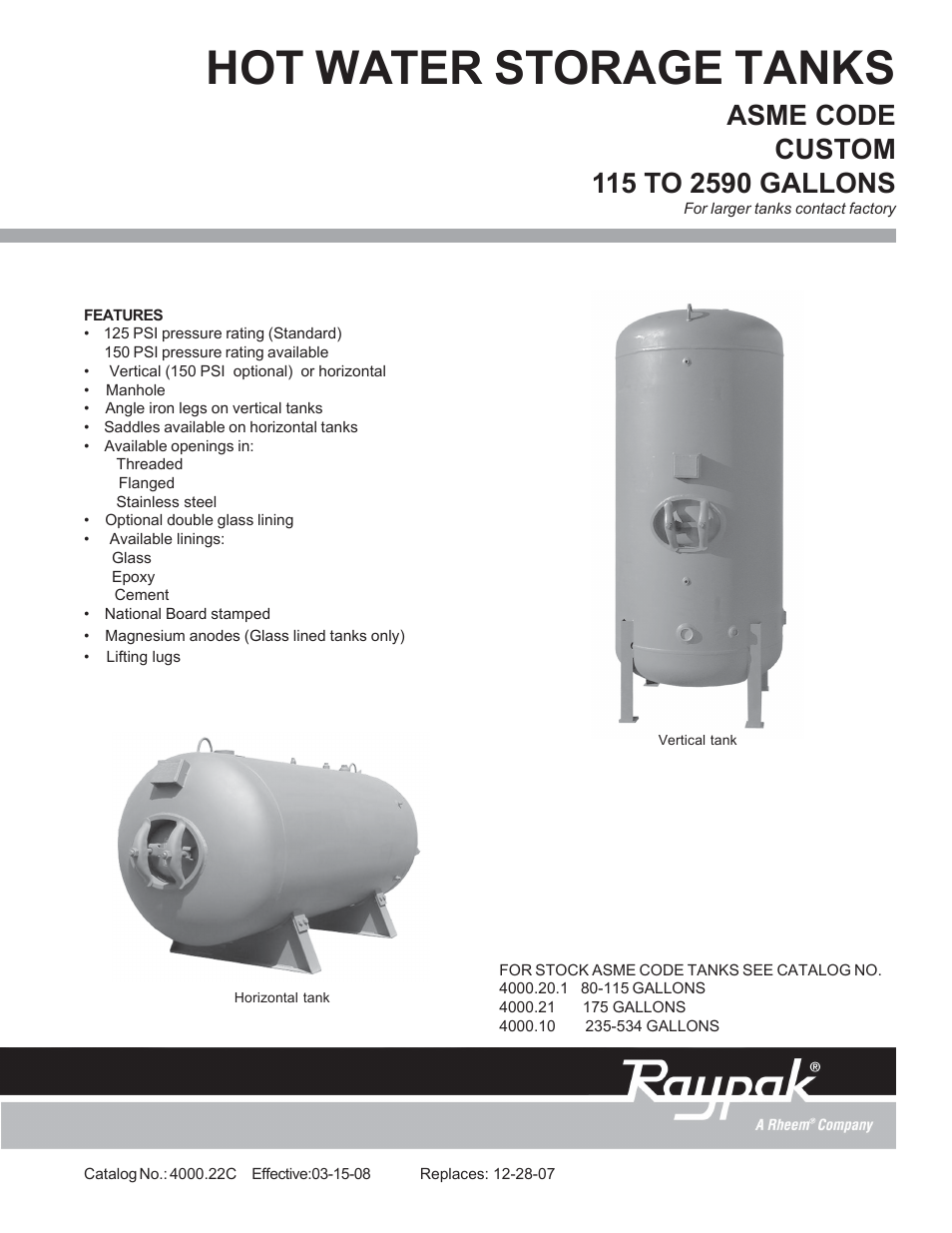 Raypak 115 To 2590 Gallons User Manual | 2 pages