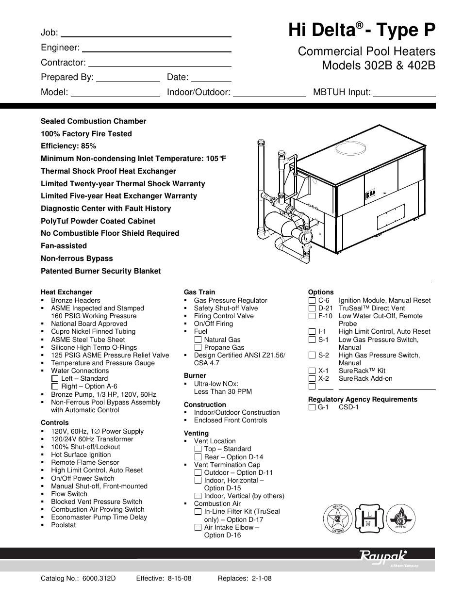 Raypak 302B User Manual | 2 pages