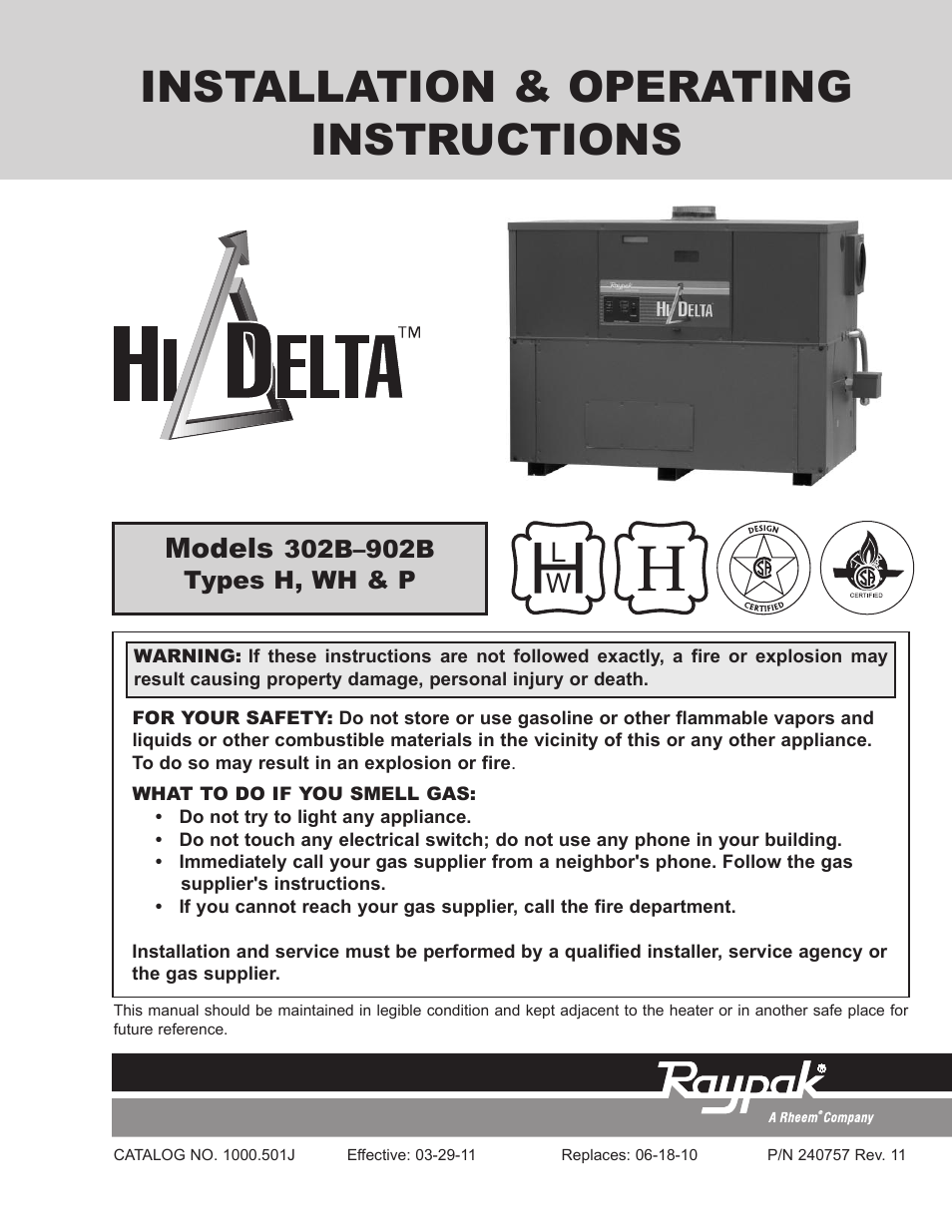 Raypak HI DELTA 302B User Manual | 60 pages