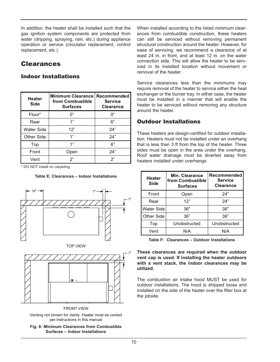 Clearances | Raypak HI DELTA 302B User Manual | Page 10 / 60