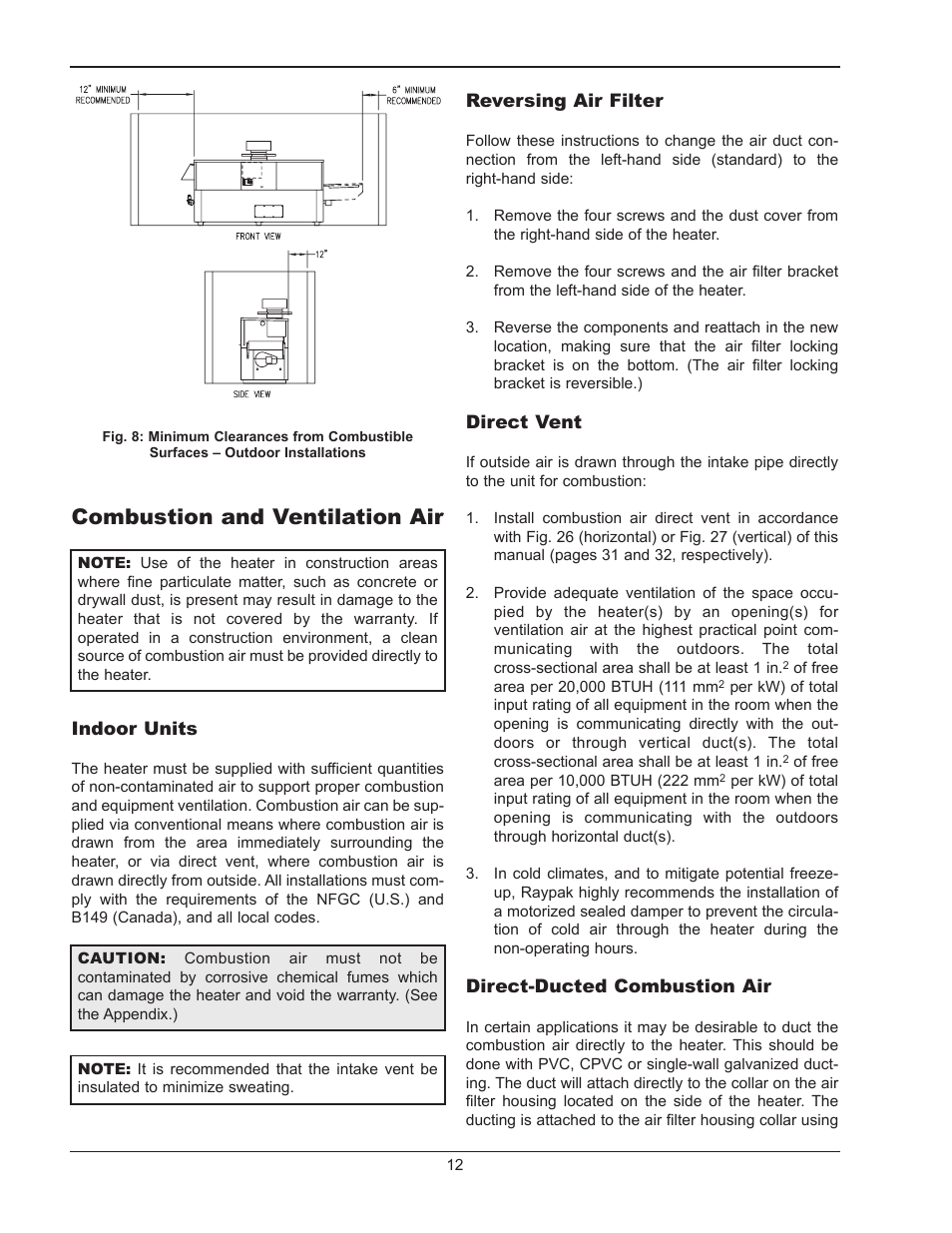 Combustion and ventilation air | Raypak HI DELTA 302B User Manual | Page 12 / 60