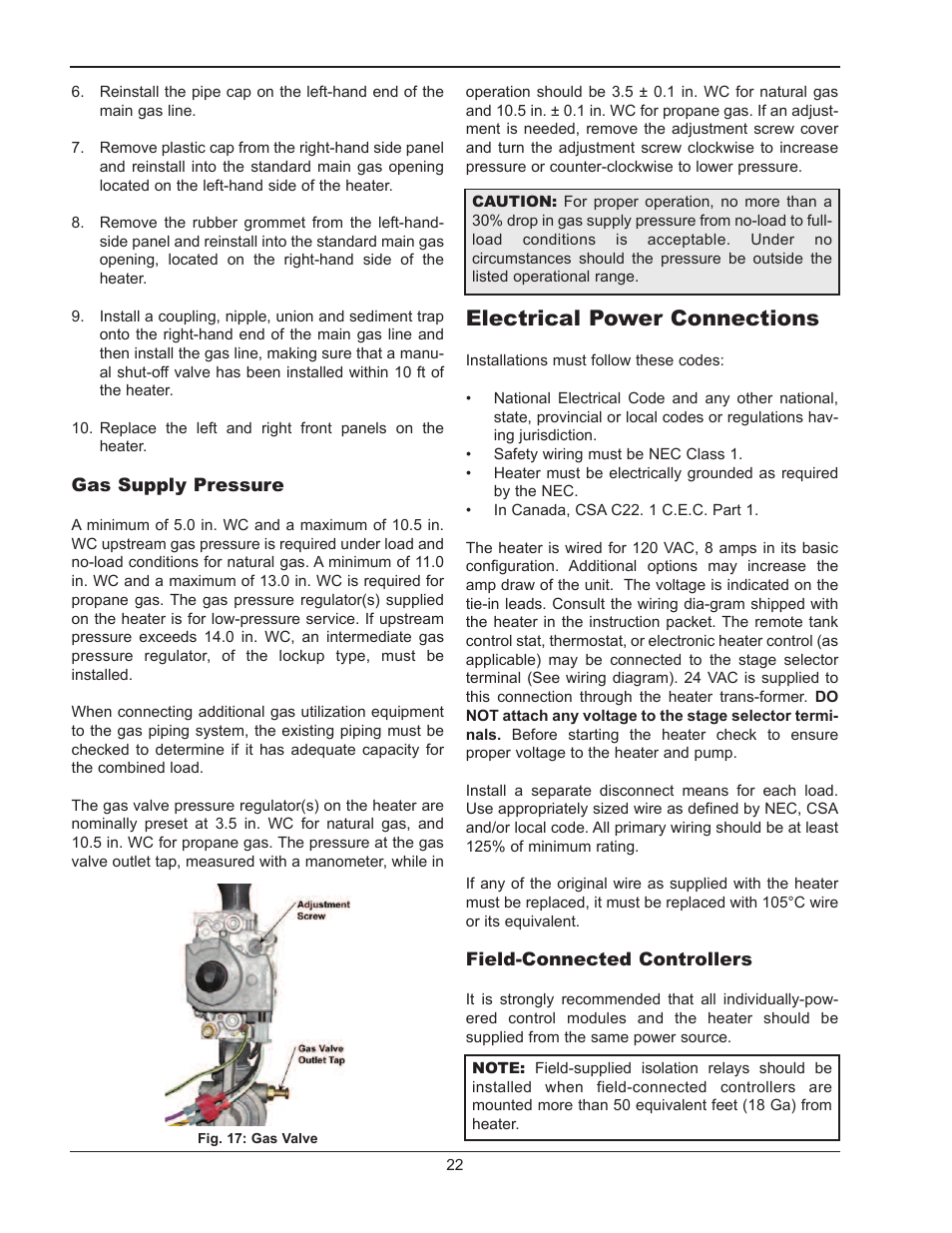 Electrical power connections | Raypak HI DELTA 302B User Manual | Page 22 / 60