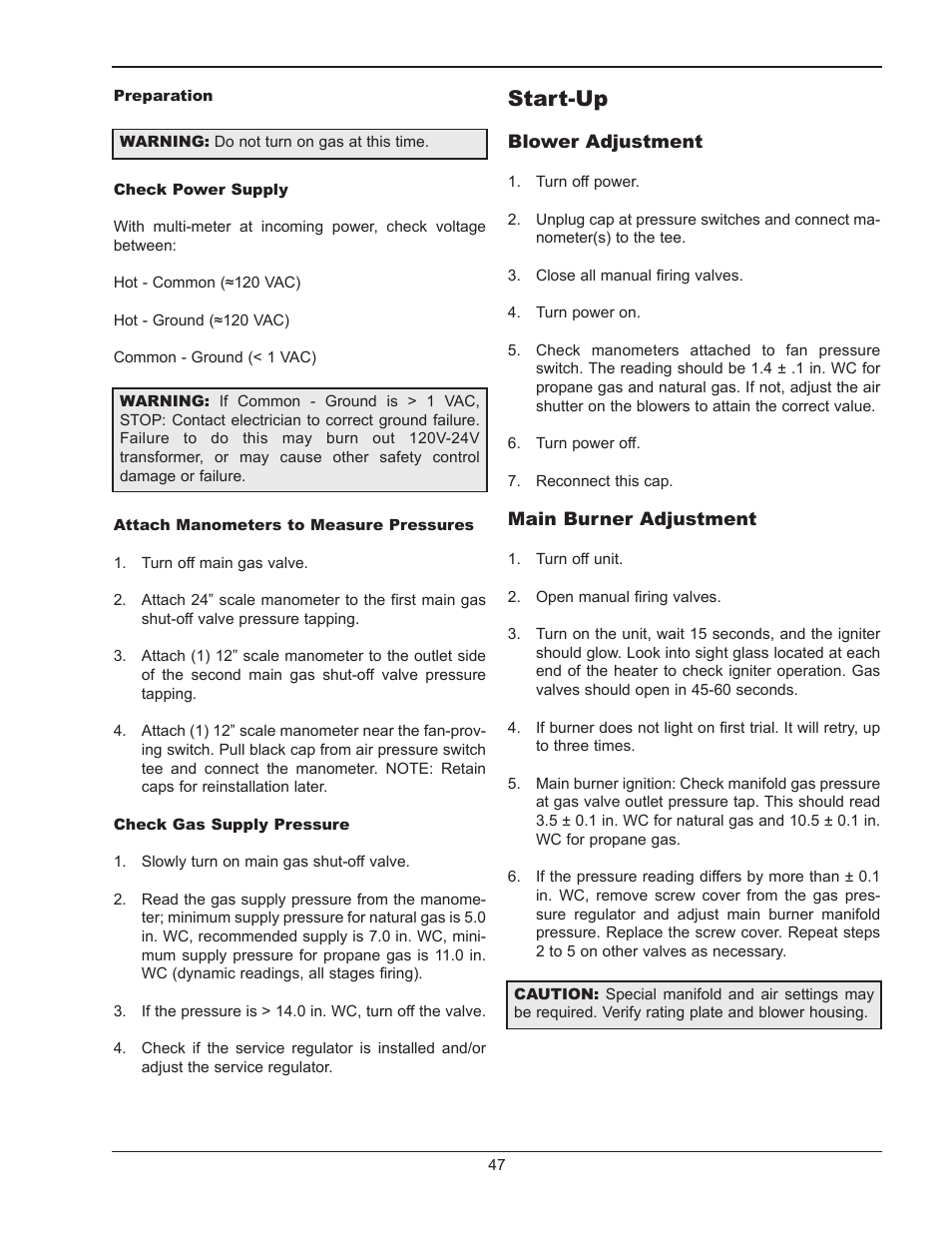 Start-up | Raypak HI DELTA 302B User Manual | Page 47 / 60