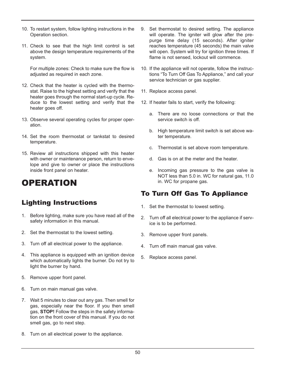 Operation, Lighting instructions | Raypak HI DELTA 302B User Manual | Page 50 / 60