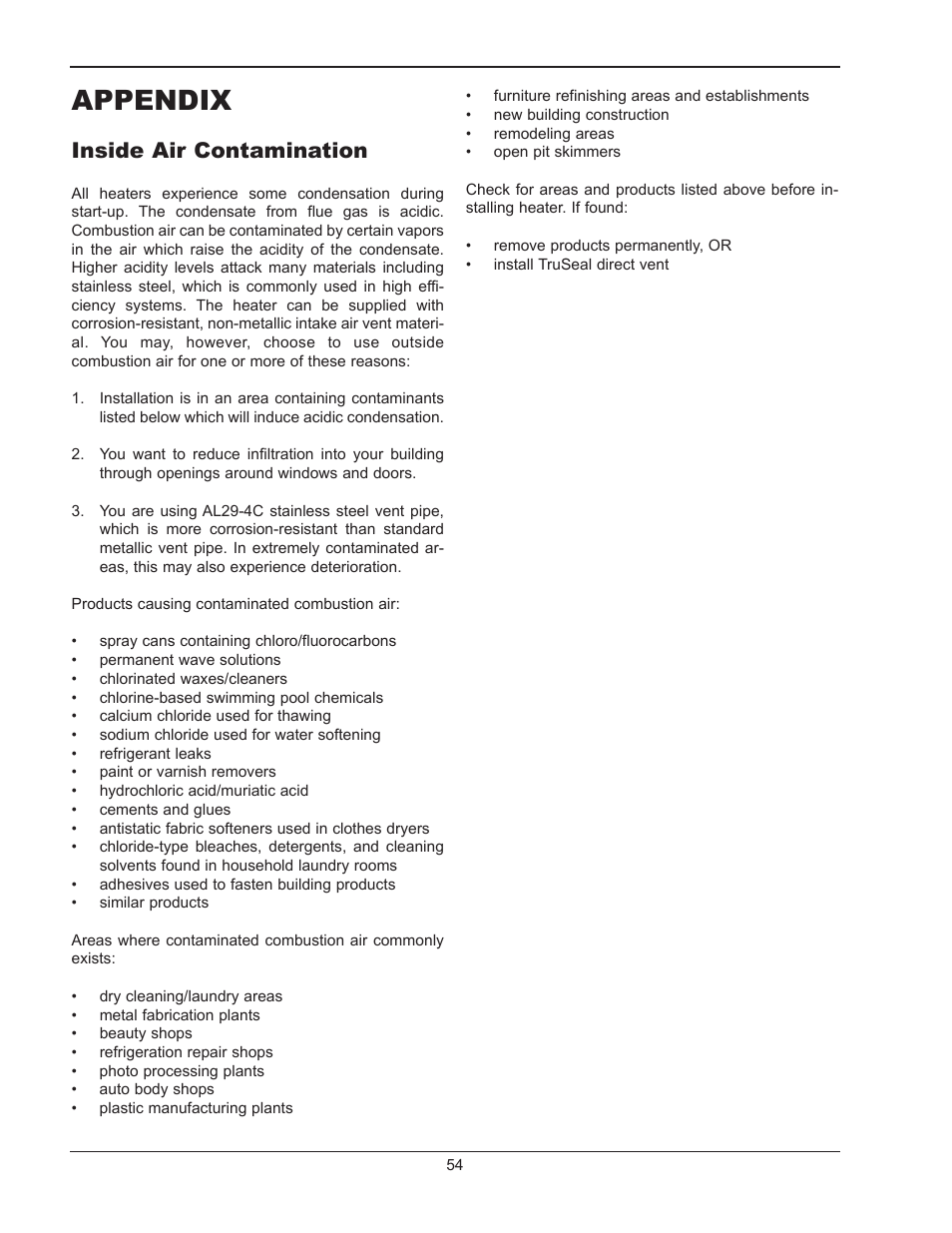 Appendix, Inside air contamination | Raypak HI DELTA 302B User Manual | Page 54 / 60