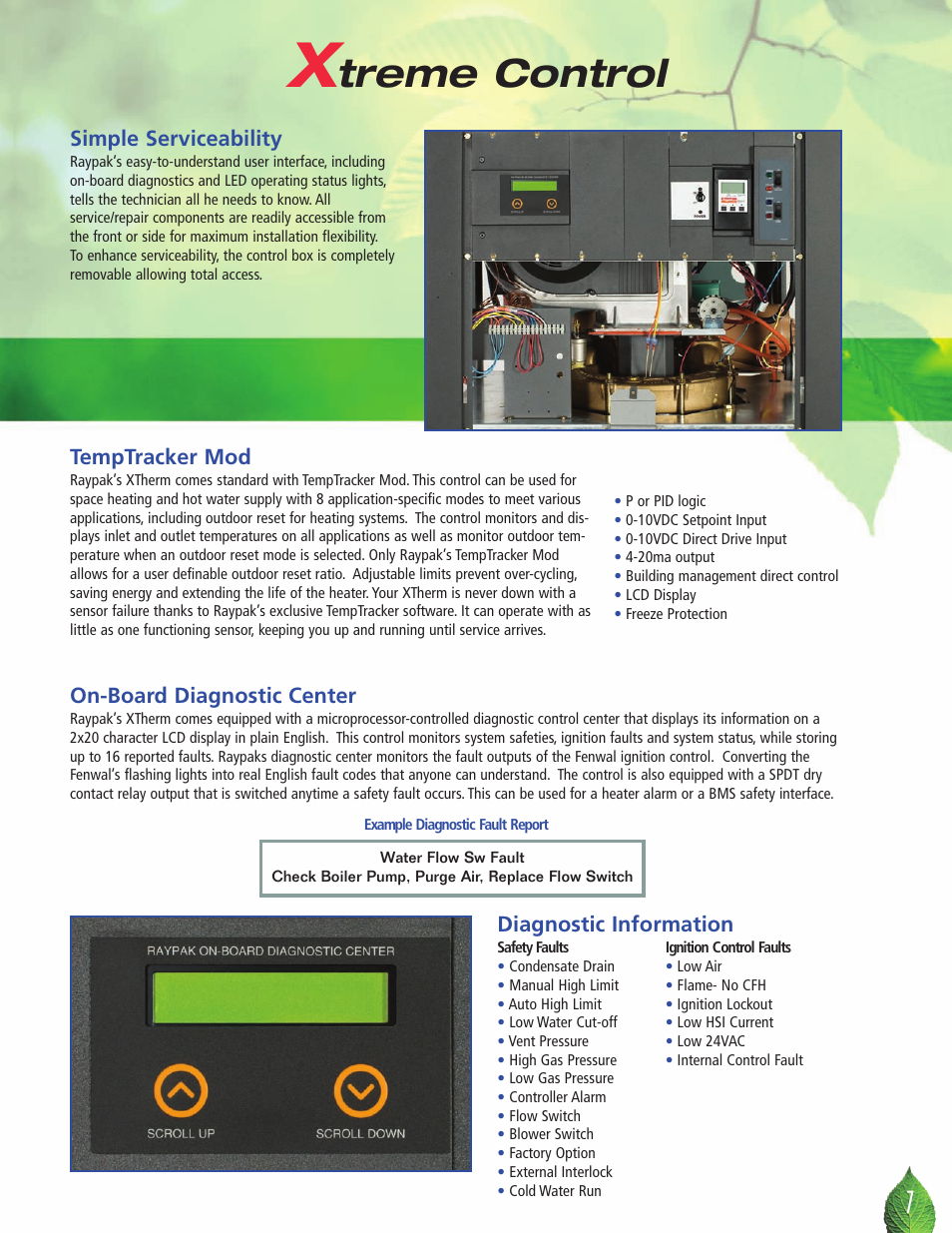 Treme control, Simple serviceability, Temptracker mod | On-board diagnostic center, Diagnostic information | Raypak XTHERM 1505 User Manual | Page 7 / 8