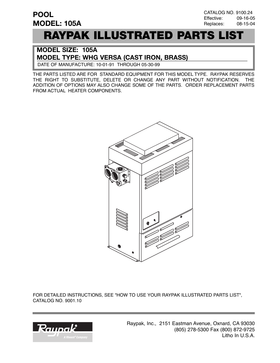 Raypak 105A User Manual | 4 pages