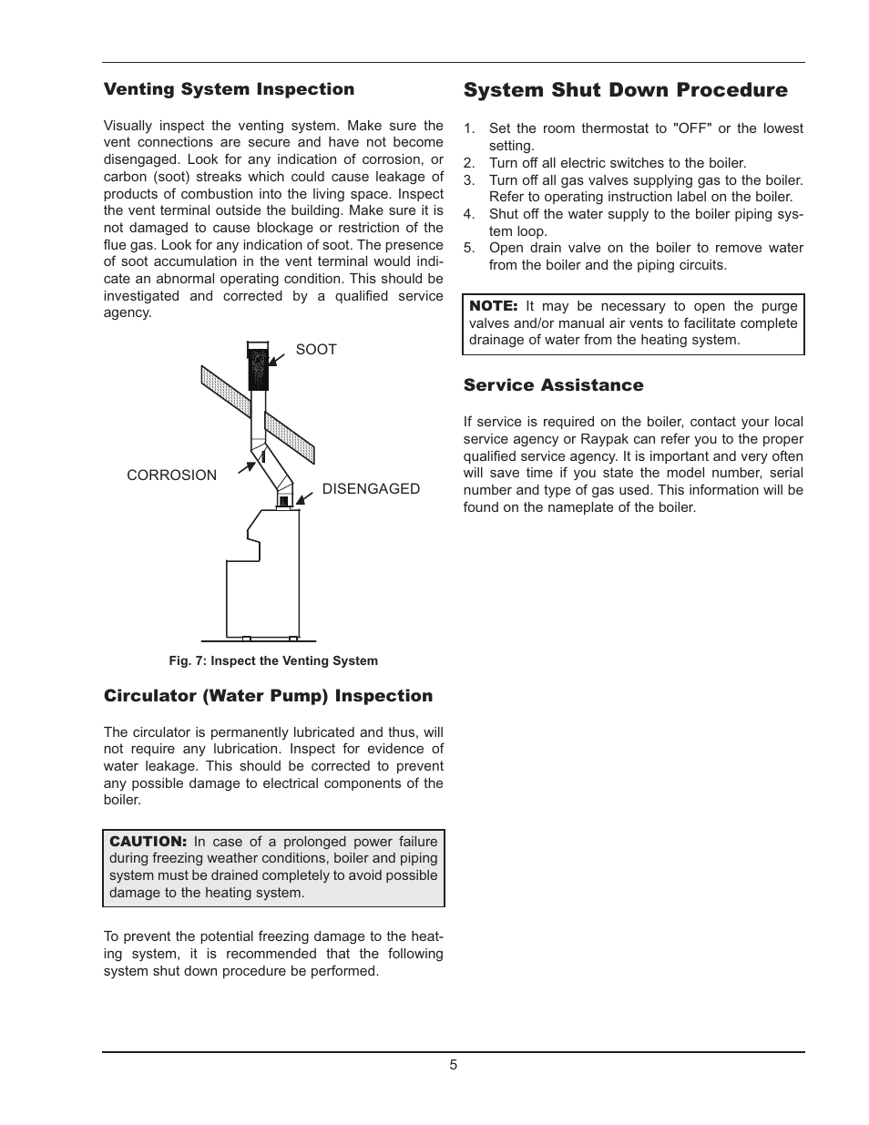 System shut down procedure | Raypak 0042B User Manual | Page 5 / 6