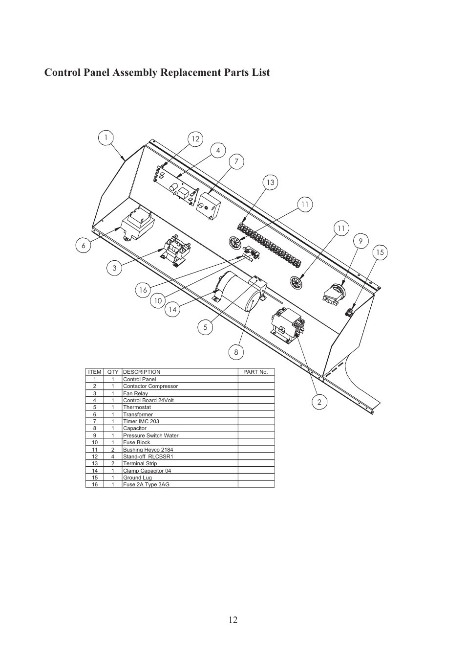 Control panel assembly replacement parts list | Raypak RHP 33 User Manual | Page 15 / 19