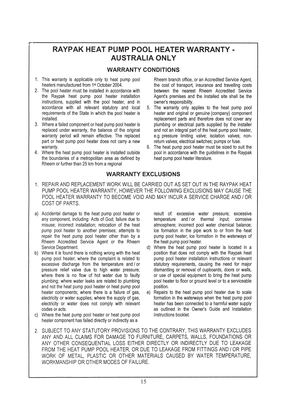 Raypak RHP 33 User Manual | Page 18 / 19