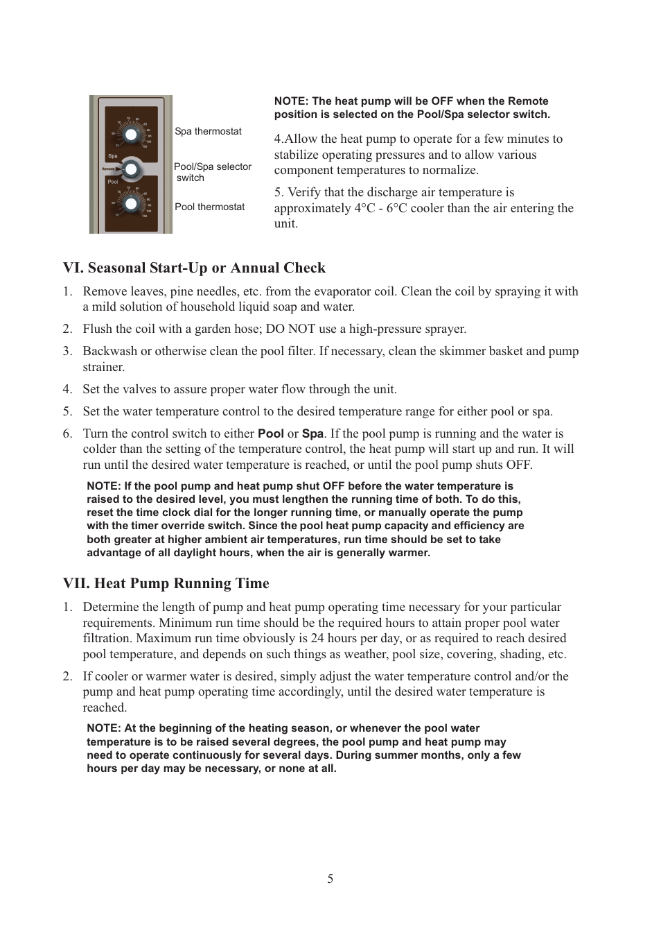 Vi. seasonal start-up or annual check, Vii. heat pump running time | Raypak RHP 33 User Manual | Page 8 / 19