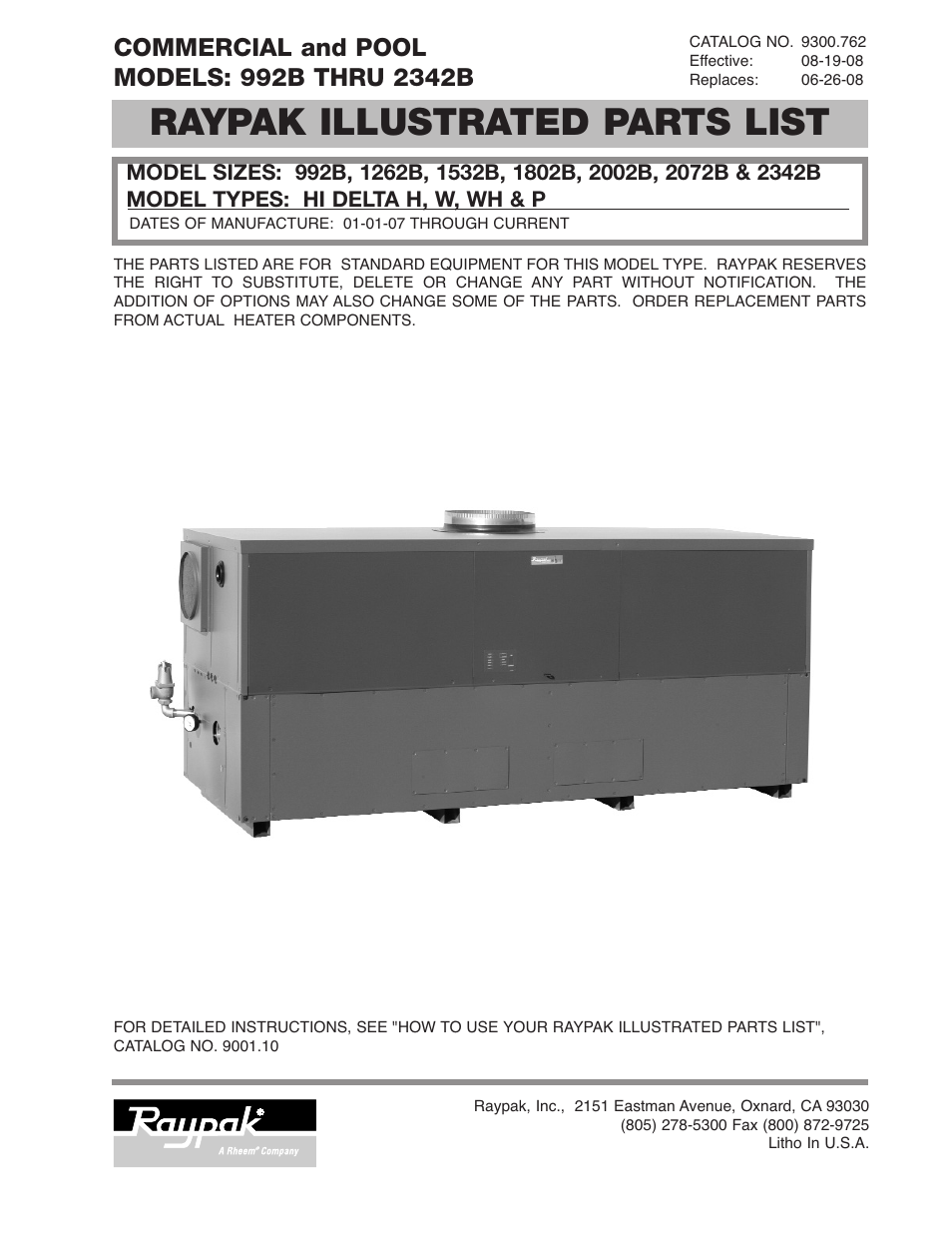 Raypak 2002B User Manual | 7 pages