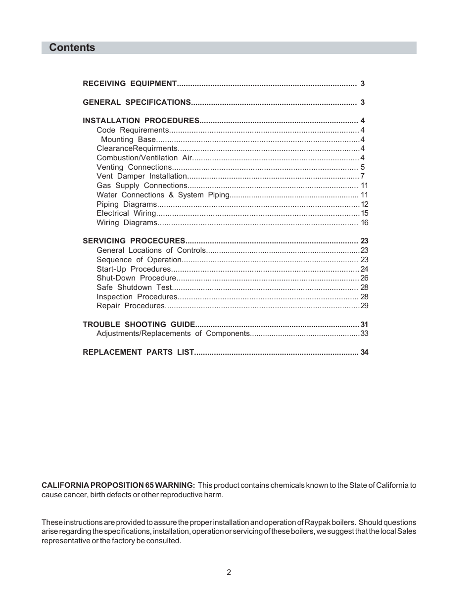 Raypak 0030B User Manual | Page 2 / 39