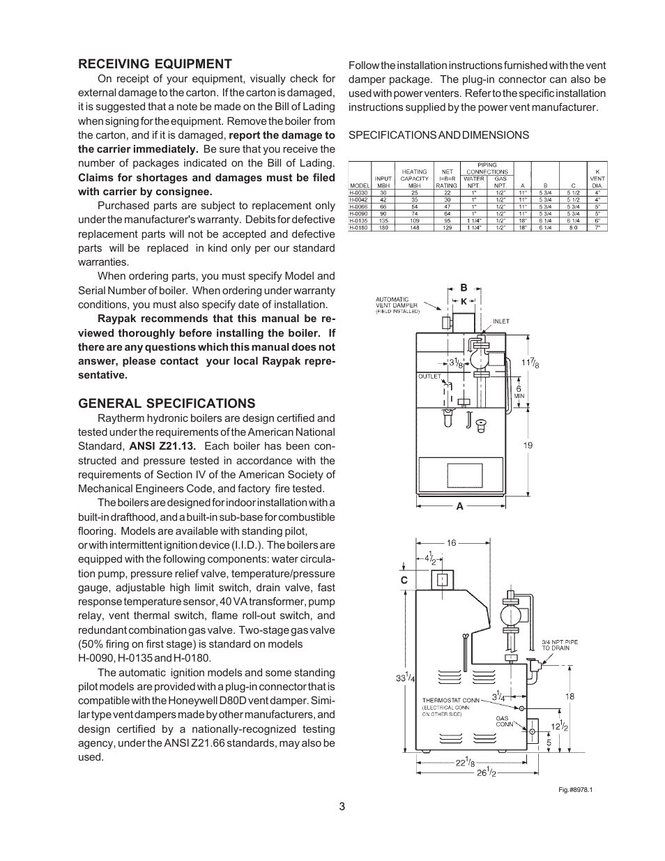 Raypak 0030B User Manual | Page 3 / 39