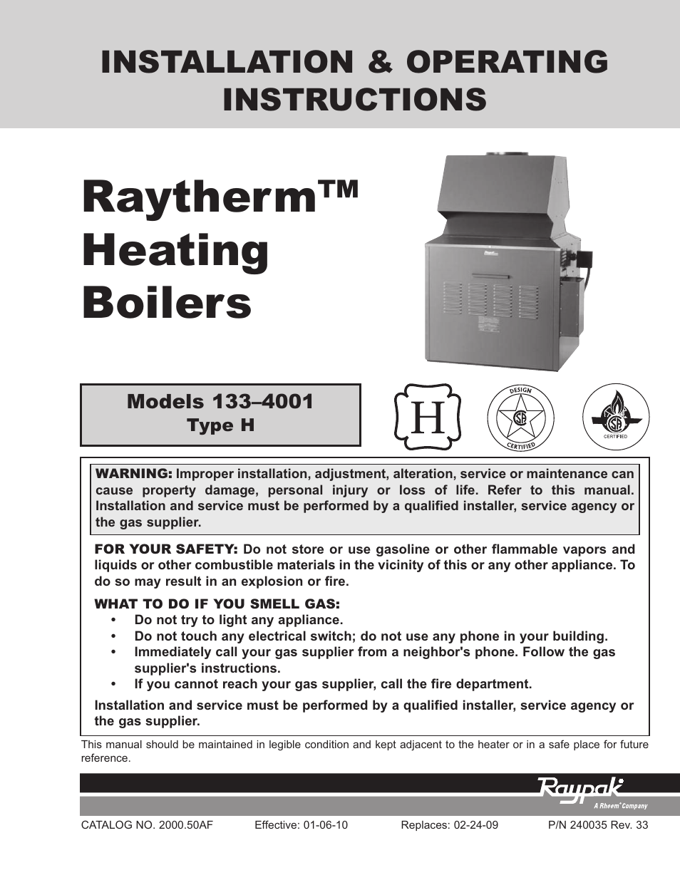 Raypak RAYTHERM 133-4001 User Manual | 44 pages