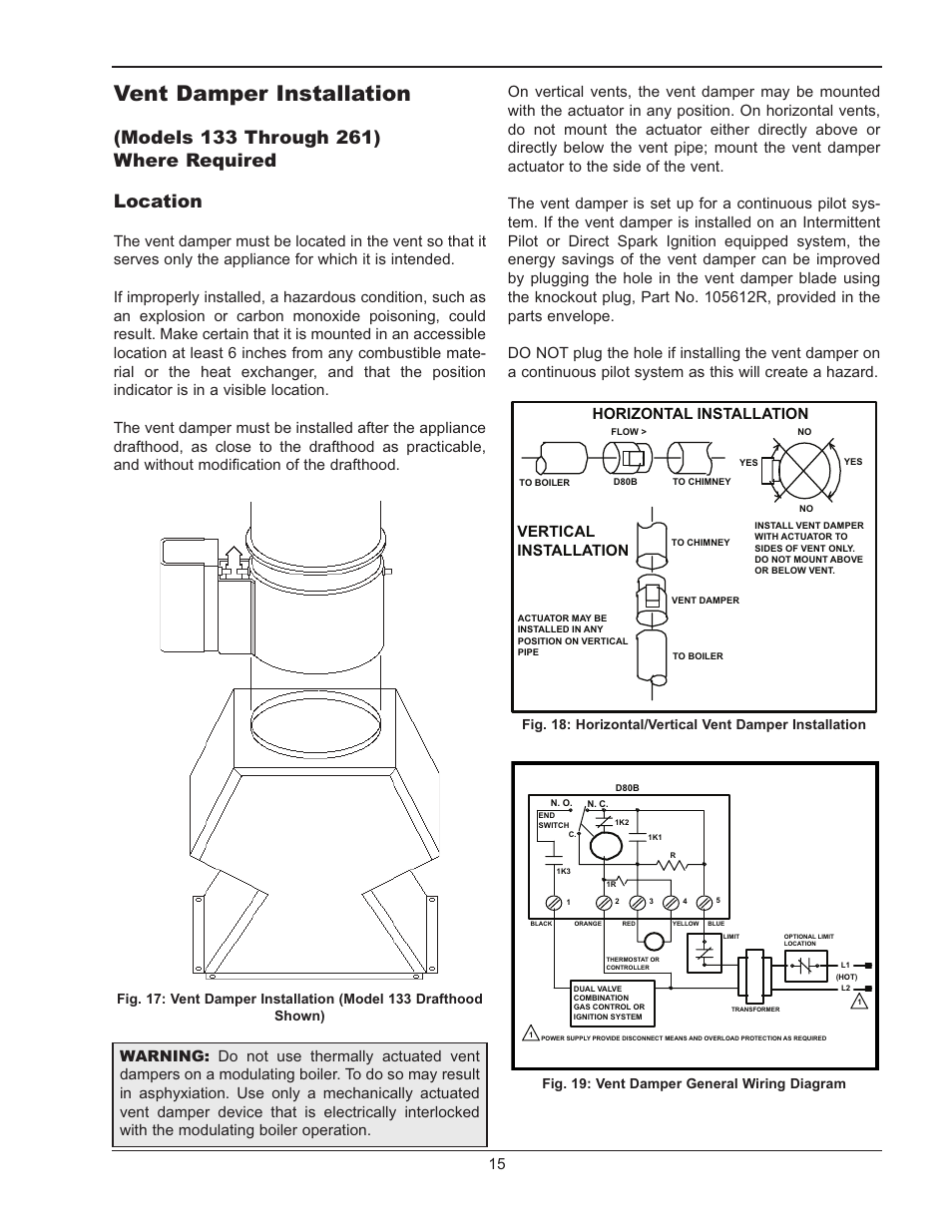 Vent damper installation, Vertical installation | Raypak RAYTHERM 133-4001 User Manual | Page 15 / 44