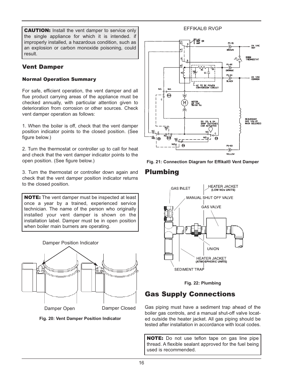 Plumbing, Gas supply connections, Plumbing gas supply connections | Raypak RAYTHERM 133-4001 User Manual | Page 16 / 44