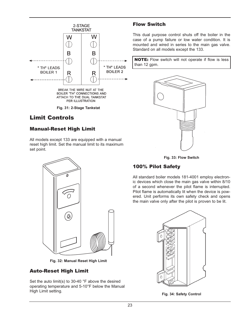 Electri, Connection, Electrical connections | Limit controls | Raypak RAYTHERM 133-4001 User Manual | Page 23 / 44