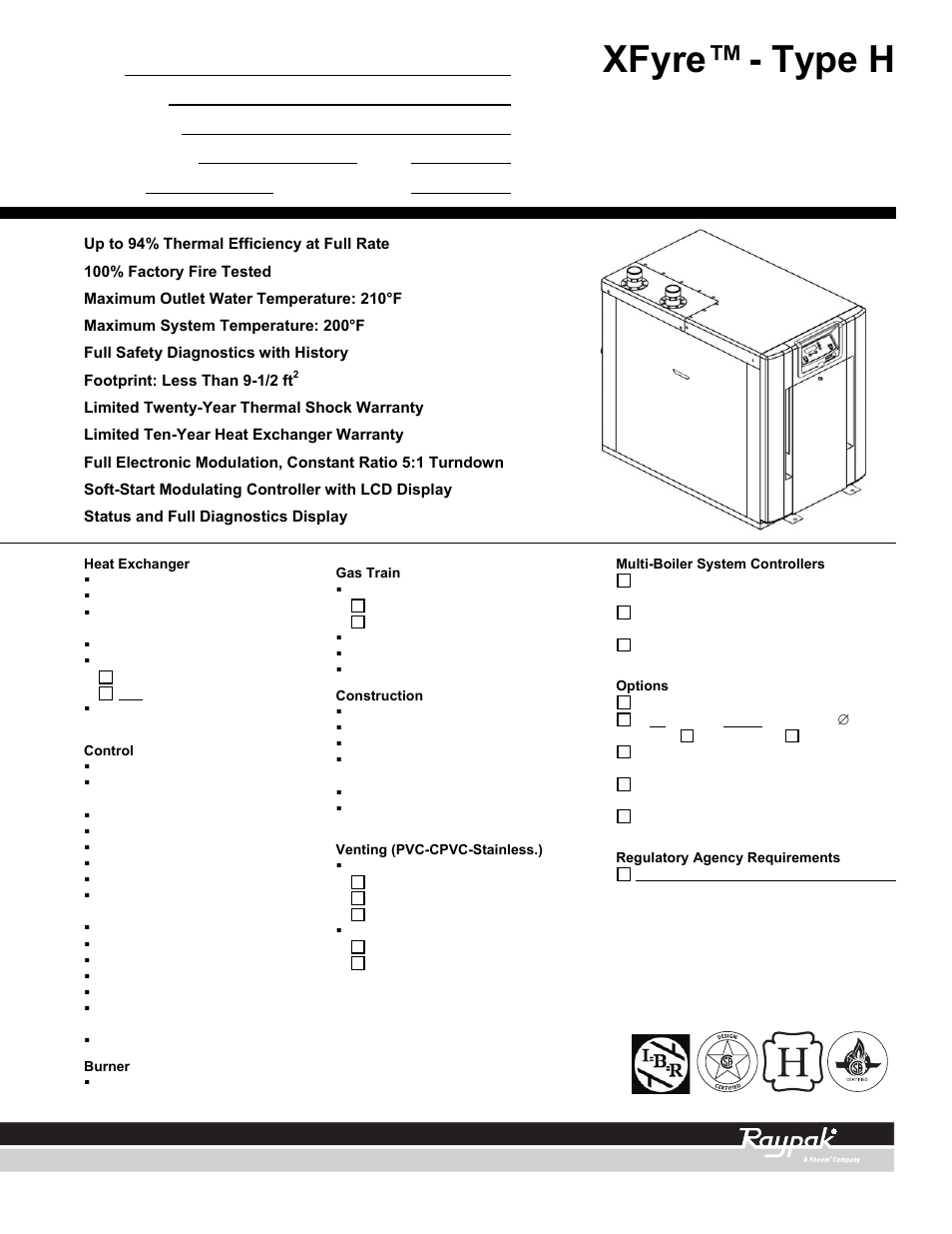 Raypak XFYRE 300-850 User Manual | 2 pages